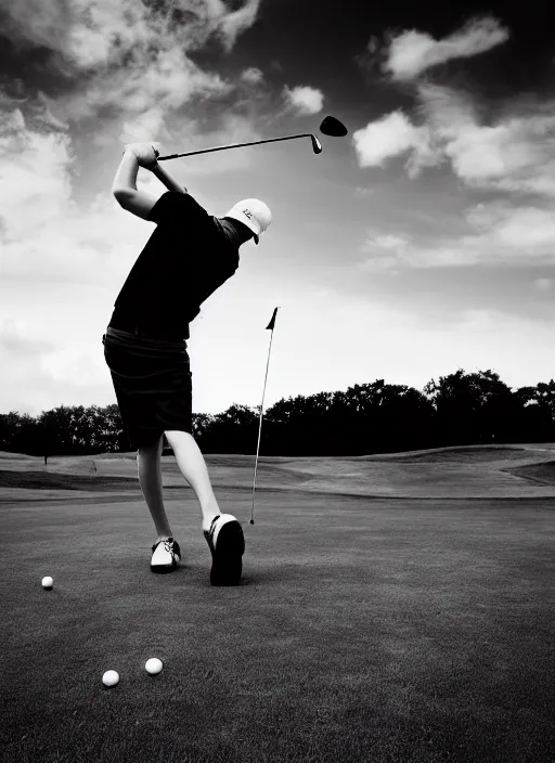 Image similar to golfing black and white portrait white sky in background