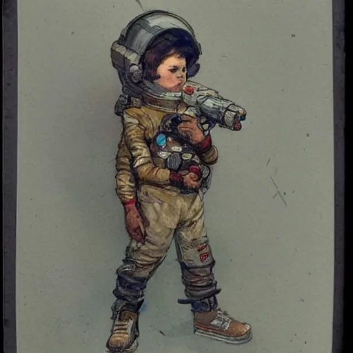 Image similar to (((((portrait of boy dressed as retro space explorer in an actionpose . muted colors.))))) by Jean-Baptiste Monge !!!!!!!!!!!!!!!!!!!!!!!!!!!