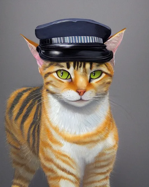 Prompt: a tabby cat wearing a police hat. By Makoto Shinkai, Stanley Artgerm Lau, WLOP, Rossdraws, James Jean, Andrei Riabovitchev, Marc Simonetti, krenz cushart, Sakimichan, trending on ArtStation, digital art.