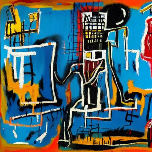 Prompt: landscape painting, highly detailed painting by Jean-Michel Basquiat