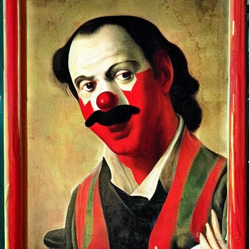 Image similar to communist clown, soviet propaganda, renaissance art style