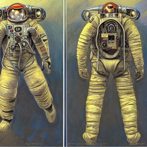 Prompt: Front and back character view of Astronaut by Donato Giancola