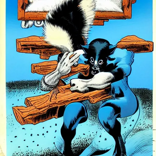 Image similar to a skunk that is blue by richard corben style