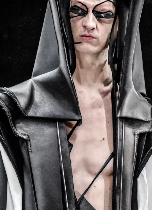 Image similar to hyperrealistic and heavy detailed rick owens avant garde runway show of batman, leica sl 2 5 0 mm, vivid color, high quality, high textured, real life