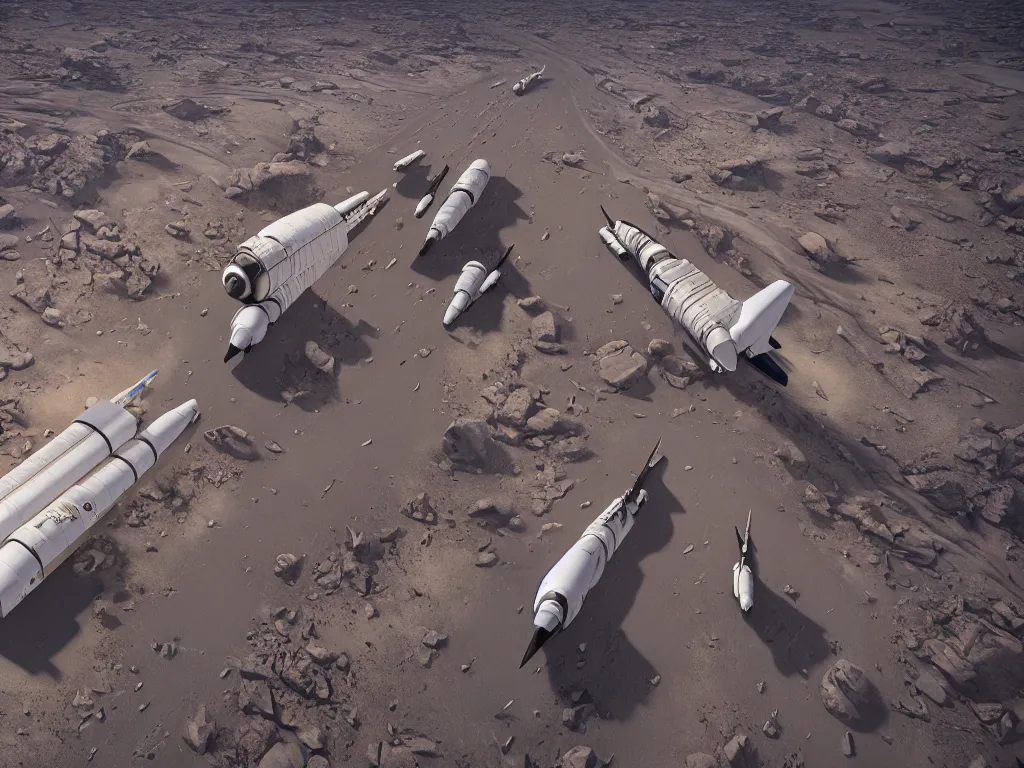 Prompt: an ultra realistic dystopian image of human migration in passenger space shuttles flying toward camera, perspective from space away from a dried desert dystopian earth, style by Richard Lim and annibale sinconolfi and Stalenhag, epic scale ultrawide angle, 3D rendered, Vray rendered, octane render, unreal engine