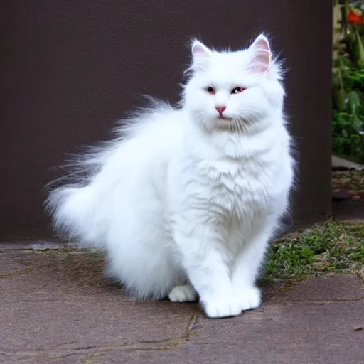 Prompt: fluffy white cat with three legs