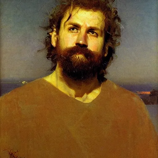 Image similar to A portrait of God, wide shot, photorealistic, by Ilya Repin