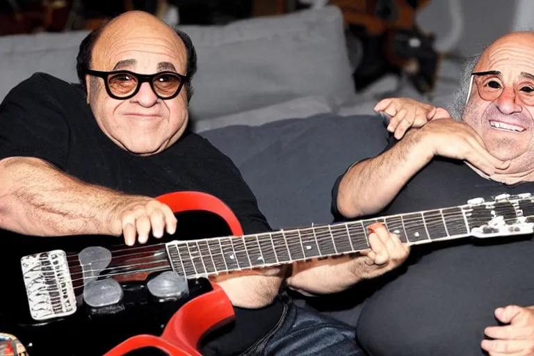 Prompt: danny devito on the cover of guitar hero