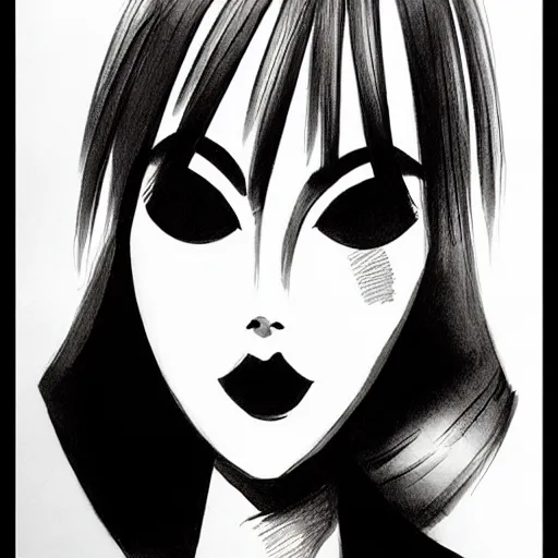 Image similar to an ink drawing of an opera mask by ilya kuvshinov, black and white