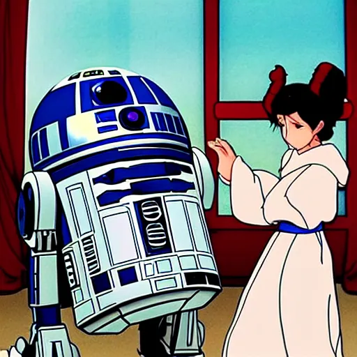 Image similar to princess leia and r 2 d 2, anime, studio ghibli