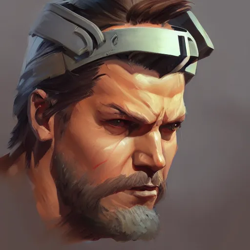 Image similar to greg manchess portrait painting of solid snake as overwatch character, medium shot, asymmetrical, profile picture, organic painting, sunny day, matte painting, bold shapes, hard edges, street art, trending on artstation, by huang guangjian and gil elvgren and sachin teng