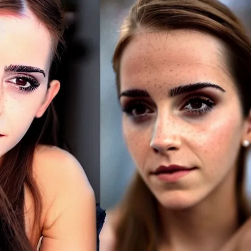 Image similar to a woman who is a combination of emma watson and kim kardashian, close - up