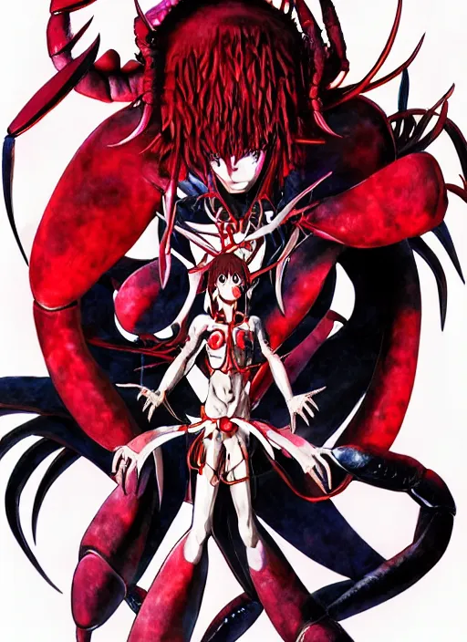 Image similar to shin megami tensei art of a demon called mi - go, crustacean, art by kazuma kaneko, ( ( ( ( ( ( ( ( ( ( human ) ) ) ) ) ) ) ) ) ) demonic! compedium!, digital drawing, white background, high quality, highly detailed