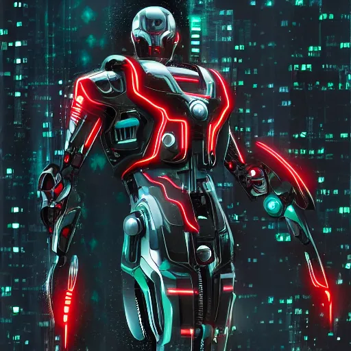 Image similar to ultron bot from avengers age of ultron, cyberpunk concept art, detailed, neon, night, dark, octane renderer, artstation,