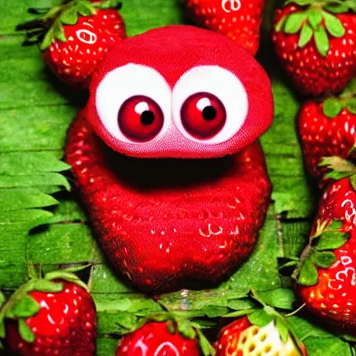 Image similar to strawberry creature with two eyes