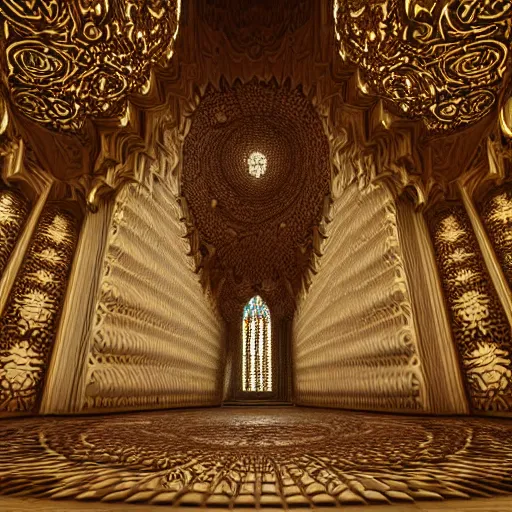 Prompt: a hyperrealistic 3 d render of a sprawling mandelbrot fractal cathedral interior populated by mandelbrot fractals, unreal engine, carved ivory, carved soap, white color scheme, physically based render, volumetric lighting, octane render, glowing, carved marble, opalescent, sacred geometry, catholicpunk, stark, 8 k, ultra detailed