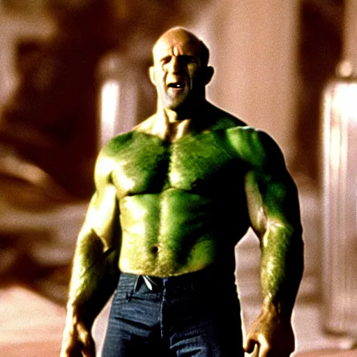 Image similar to jason statham as hulk in 1 9 7 7 movie