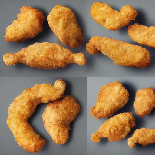 Image similar to photorealistic chicken nugget in the shape of a rat, professional food photography