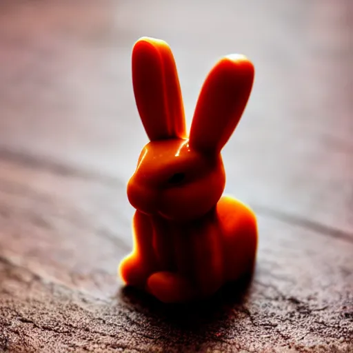 Prompt: a gummy bear shaped like a bunny, really close - up shot, hd, 4 k, smooth, extra detailed, photo, award - winning, trending, shutterstock