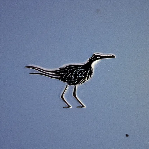 Image similar to roadrunner against the background of the planet mercury in blue and white