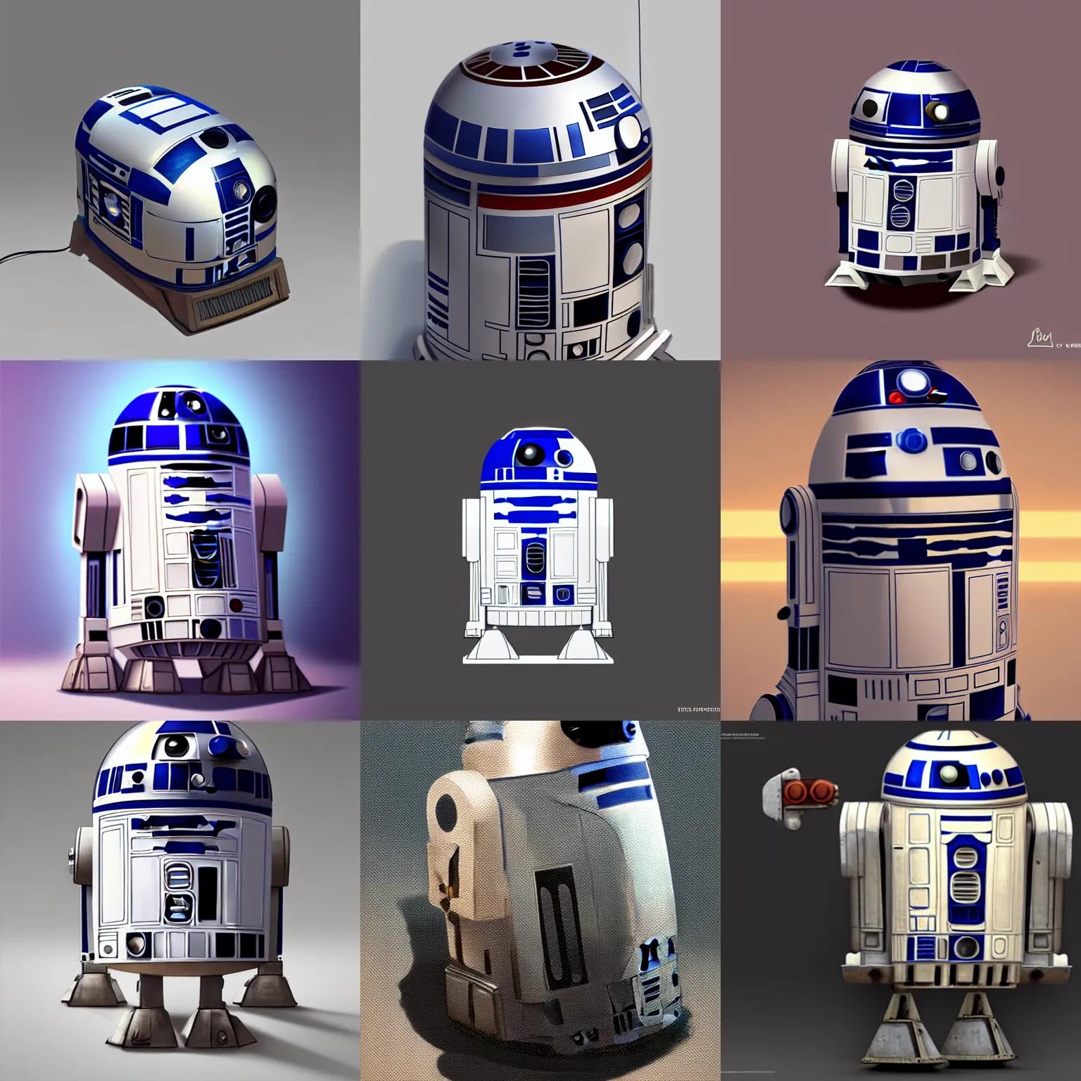 Prompt: toaster in the style of r2d2, concept art by Pablo carpio, masterpiece, highly detailed and ultra realistic, trending on artstation, cgstudio