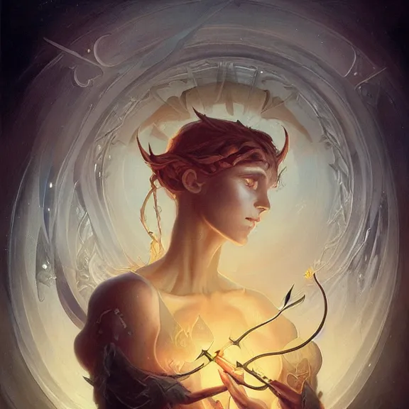 Image similar to a highly detailed beautiful portrait in the style of peter mohrbacher and in the style of jean delville. glowing runes of magical power.