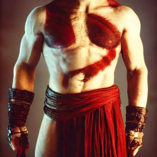 Prompt: photo of kratos god of war, cinestill, 800t, 35mm, full-HD