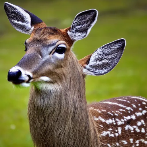 Image similar to photograph of a deer that has feathers instead of fur, in nature, 4K, highly detailed, photo realistic