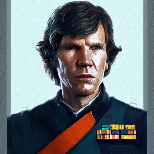 Image similar to portrait of a Man by Greg Rutkowski, Han Solo as an Admiral of the Galactic Alliance, he is about 70 years old, wearing military navy uniform of the Galactic Alliance, Star Wars Expanded Universe, highly detailed portrait, digital painting, artstation, concept art, smooth, sharp foccus ilustration, Artstation HQ