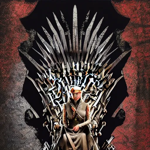 Prompt: Game of thrones queen, cinematic portrait, geometric dragons background