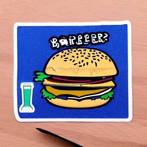 Prompt: cat eating burger, sticker illustration