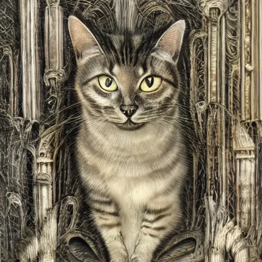 Prompt: picture of cat, by giger, beautiful