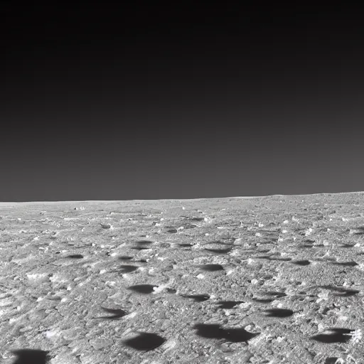 Image similar to A lake filled with water on the Moon's surface, the photo was taken from the Moon's surface looking at the lake in a white rocky desert, realistic, ultra high detail, 8k.