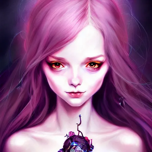 Image similar to portrait of a witch little girl, digital artwork by artgem lau, anna dittman, wlop and rossdraws, anatomically correct, smooth, clean detailed, sharped focus, symmetrical, perfect composition, illustration, extremely coherent, detailed face, arstation, expressive, anime