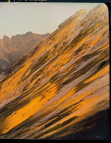 Image similar to vintage color photo of Cordillera De Los Andes covered in liquid gold reflecting light, 8k definition