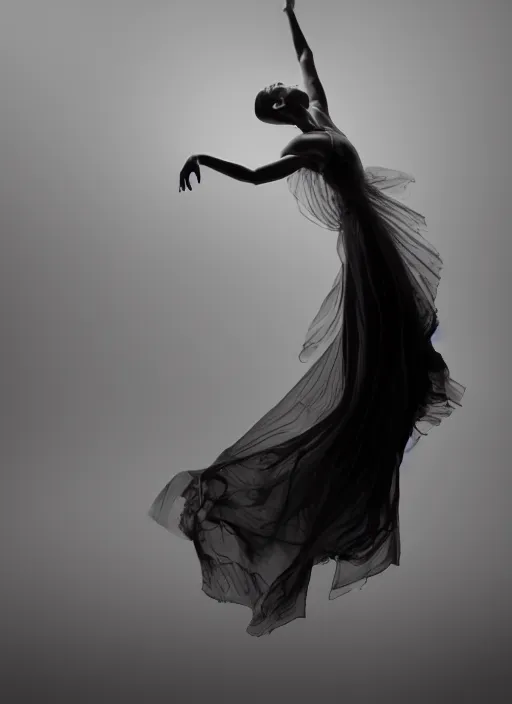 Image similar to a Photorealistic dramatic hyperrealistic render of a beautiful Female smoke dancer by Ken Brower and Deborah Ory of NYC Dance project,Lois Greenfield,Flowing cloth and smoke,Beautiful dynamic dramatic dark moody lighting,volumetric,shadows,cinematic atmosphere,Octane render,8K