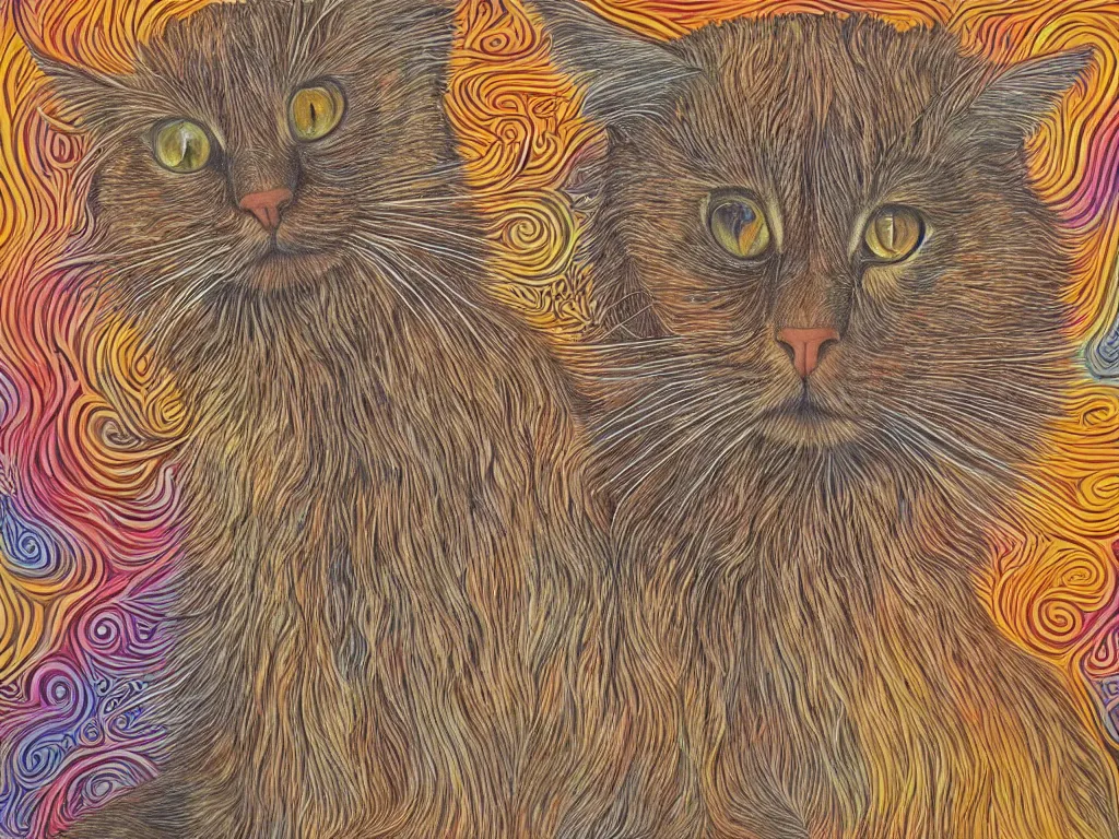 Image similar to a Somali cat peinted by Alex Grey