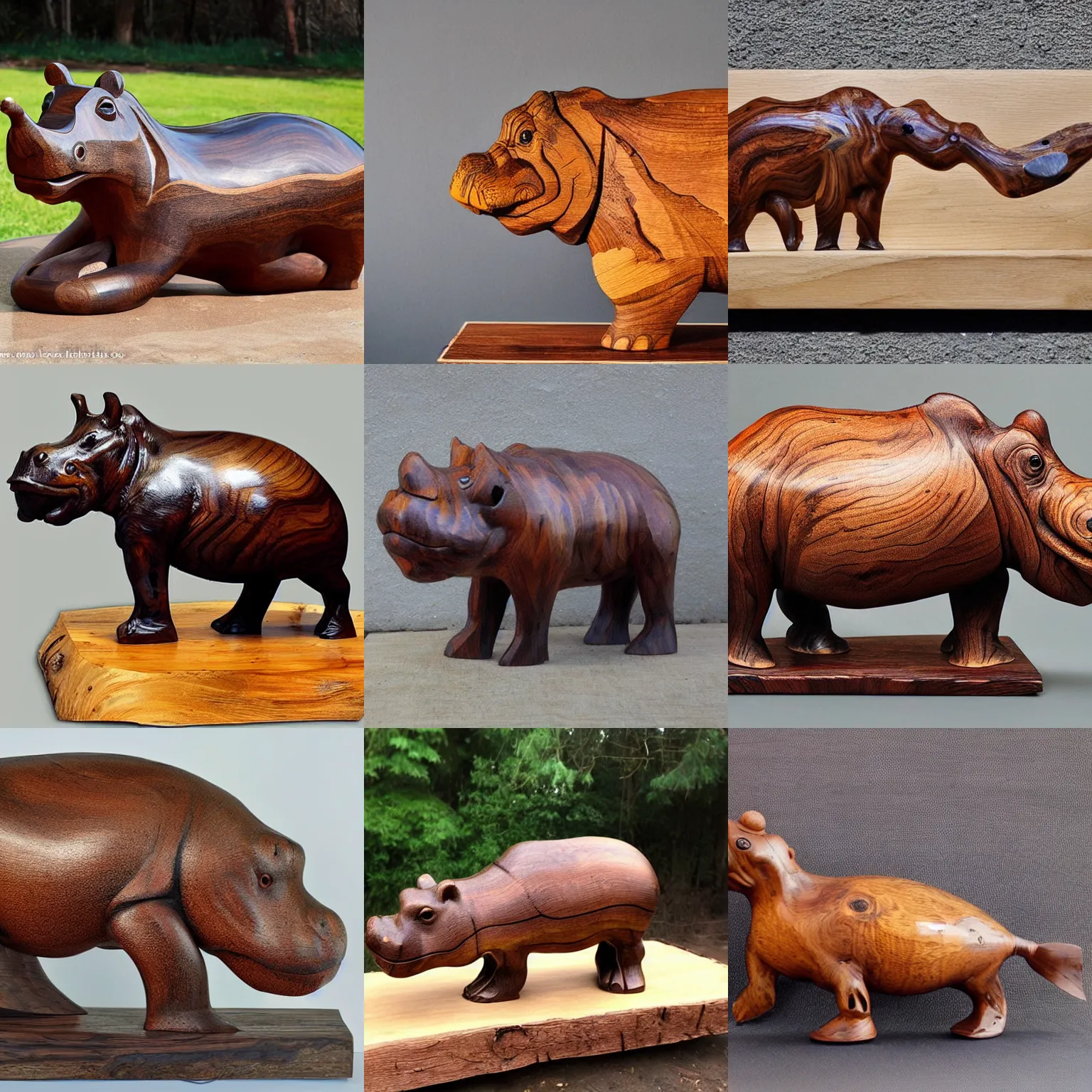 Prompt: hippopotamus, wood art, epoxy resin, sculpture, art, wood carving, wood sculpture, wood art, wooden decoration, hand made, wooden hippo