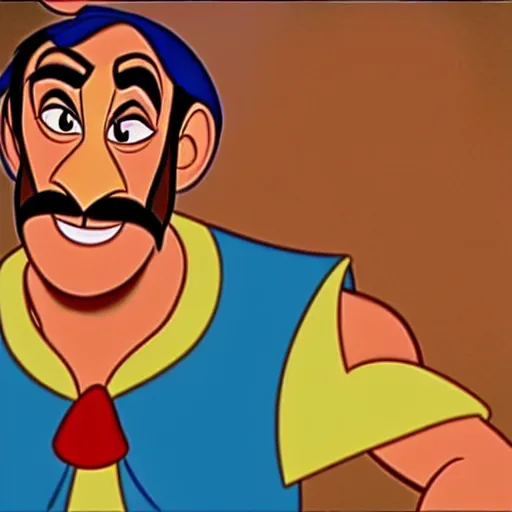 Image similar to Abu from Aladdin wearing an ammo bandolier. Style of 1990s Disney animation.