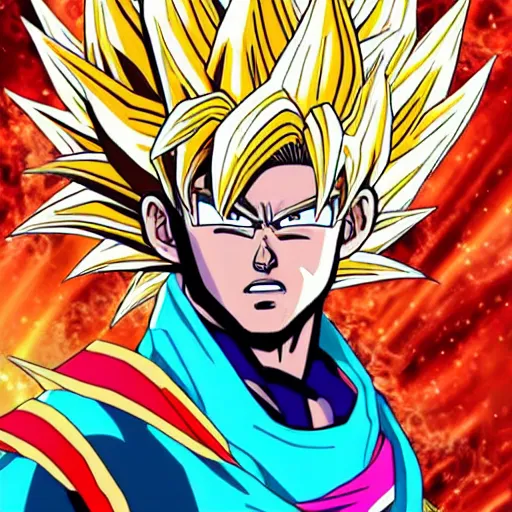 Image similar to Lebron James cosplay as Super saiyan Goku, detailed digital art, colourful masterpiece beautiful beautiful beautiful