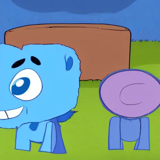 Prompt: screenshot of blue's clues with bloo from foster's home for imaginary friends