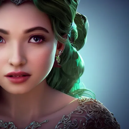 Image similar to wonderful princess of emerald with fair skin, ornate 8 k gorgeous intricate detailed, accent lighting, dramatic light, octane render