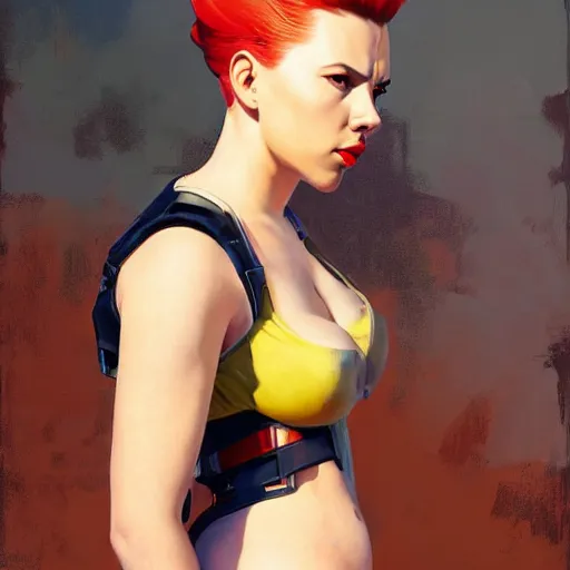 Image similar to greg manchess portrait painting of partially armored scarlett johansson as overwatch character, medium shot, asymmetrical, profile picture, organic painting, sunny day, matte painting, bold shapes, hard edges, street art, trending on artstation, by huang guangjian and gil elvgren and sachin teng