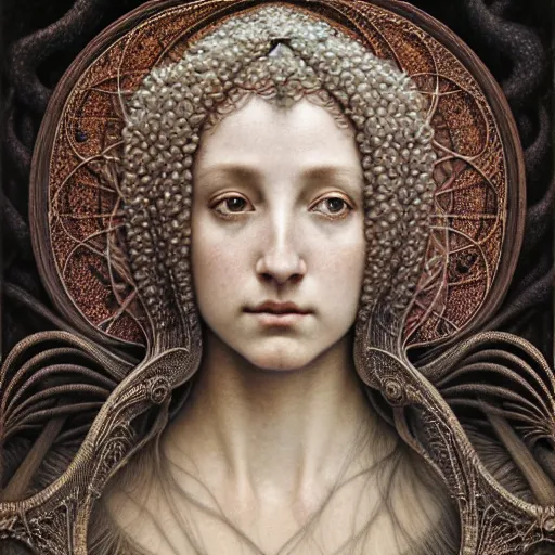 Prompt: detailed realistic beautiful young medieval queen face portrait by jean delville, gustave dore, iris van herpen and marco mazzoni, art forms of nature by ernst haeckel, art nouveau, symbolist, visionary, gothic, neo - gothic, pre - raphaelite, fractal lace, ai biodiversity, surreality, intricate hyper detailed ultra sharp octane render
