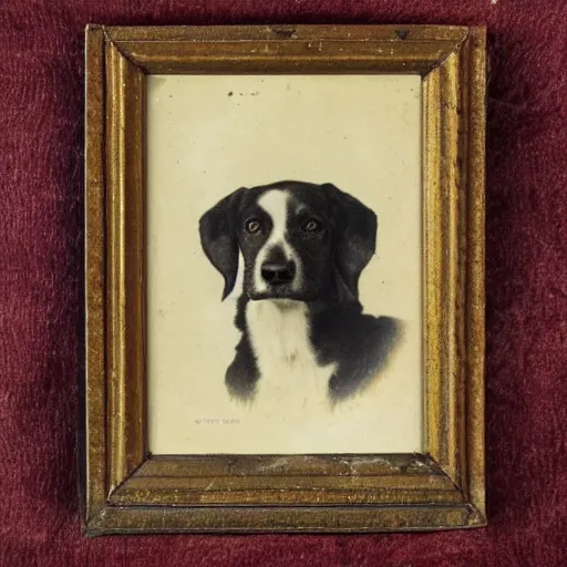 Prompt: victorian portrait of a smiling dog