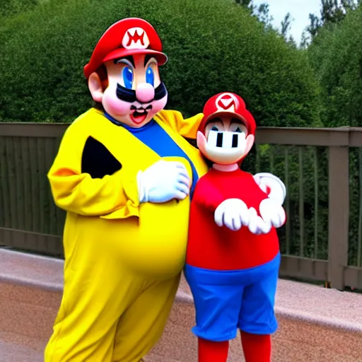 Image similar to real life big chungus dressed like mario, super mario with bunny ears, big chungus, fat bugs bunny, high resolution photo