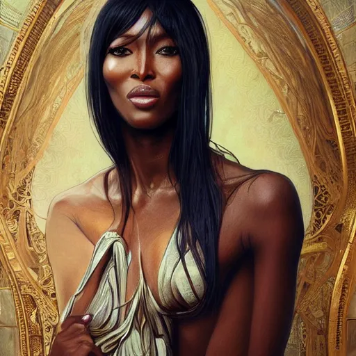 Image similar to full figure ultra realistic illustration, naomi campbell wearing an n 9 5 face mask, intricate, elegant, highly detailed, digital painting, artstation, concept art, smooth, sharp focus, illustration, art by artgerm and greg rutkowski and alphonse mucha