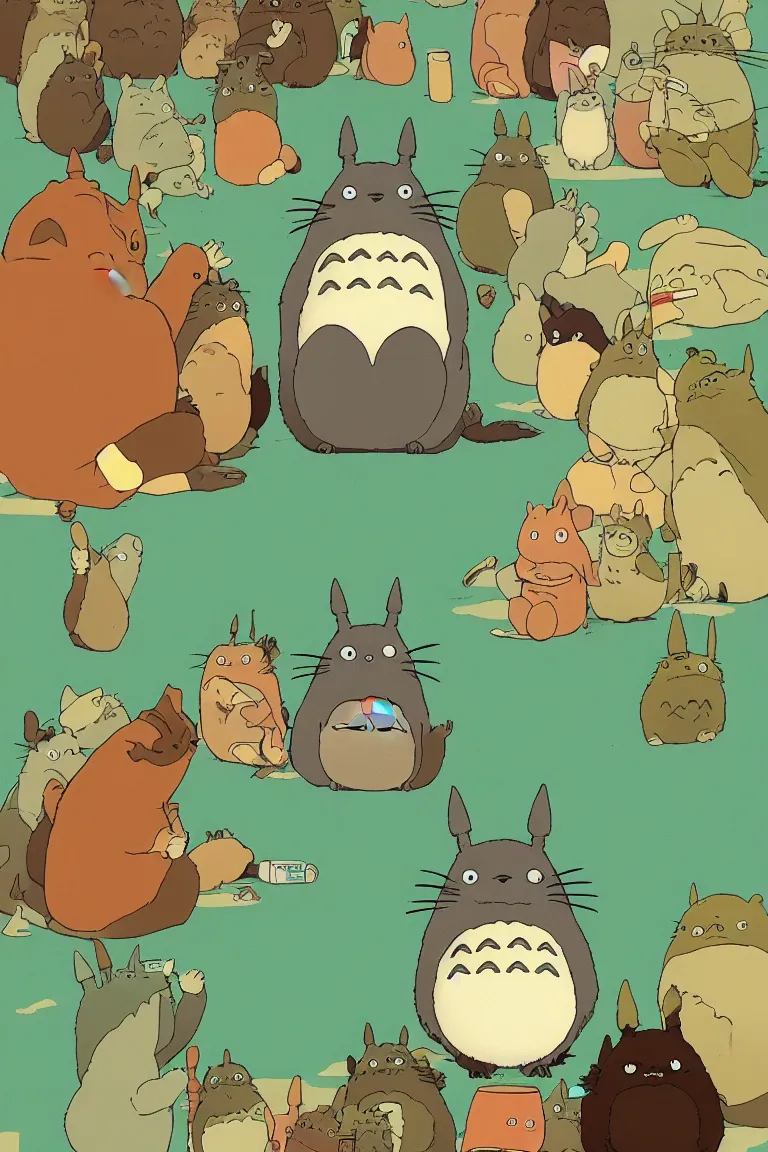 Prompt: movie poster if Totoro were directed by Wes Anderson, in the style of Wes Anderson, Wes Anderson color palette