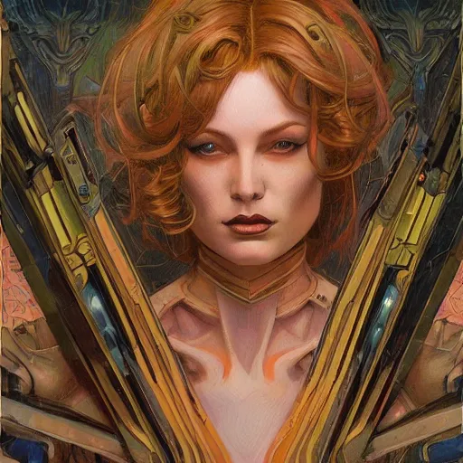 Prompt: a retrofuturist painting in the style of donato giancola, and in the style of charlie bowater, and in the style of charles dulac. symmetry, smooth, sharp focus, semi - realism, intricate detail.