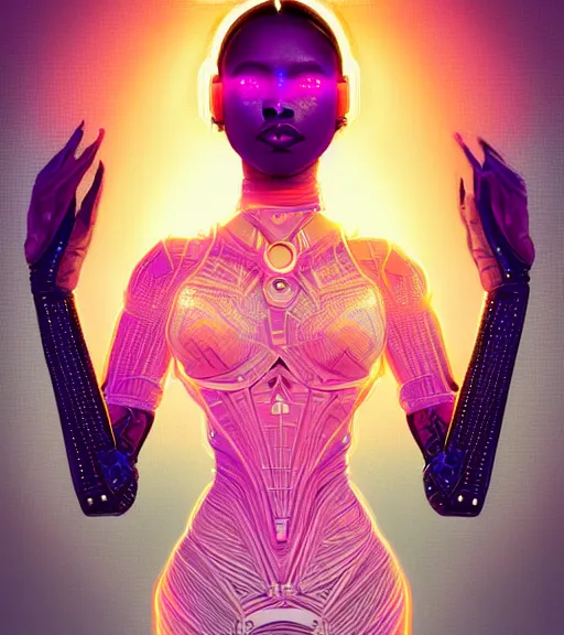 Image similar to symmetry!! latina princess of technology, solid cube of light, hard edges, product render retro - futuristic poster scifi, lasers and neon circuits, beautiful brown skin woman latina princess, intricate, elegant, highly detailed, digital painting, artstation, concept art, smooth, sharp focus, illustration, dreamlike, art by artgerm